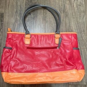 twiggy London Croc Embossed Bright Pink and Orange Shoulder Tote Bag Purse
